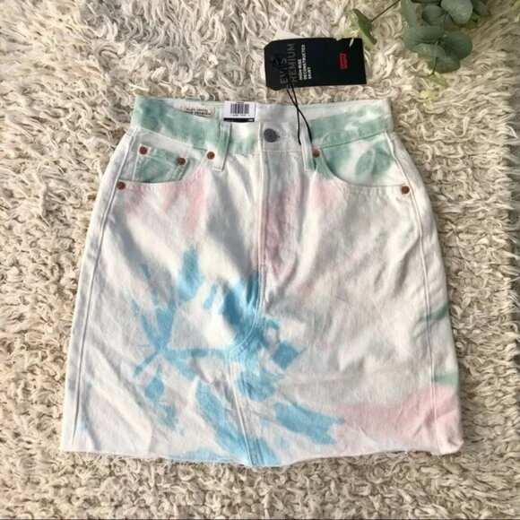 Levi's Dresses & Skirts - 🌸 Levi’s Premium White Tie Dye High Waisted Denim Skirt Sz 25 NWT
